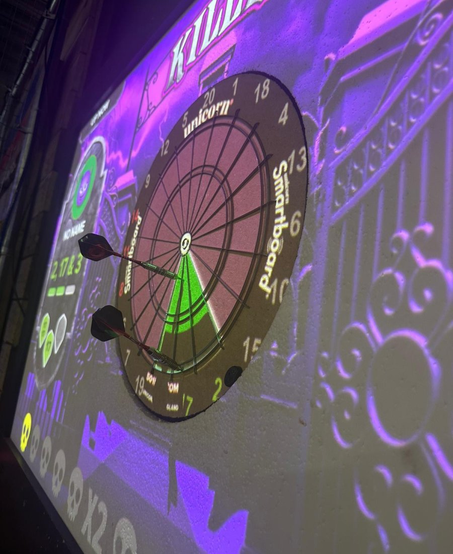 Interactive augmented reality darts at No Name Bar & Games