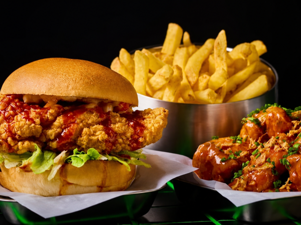 Chicken burger tenders and chips at No Name Bar and Games