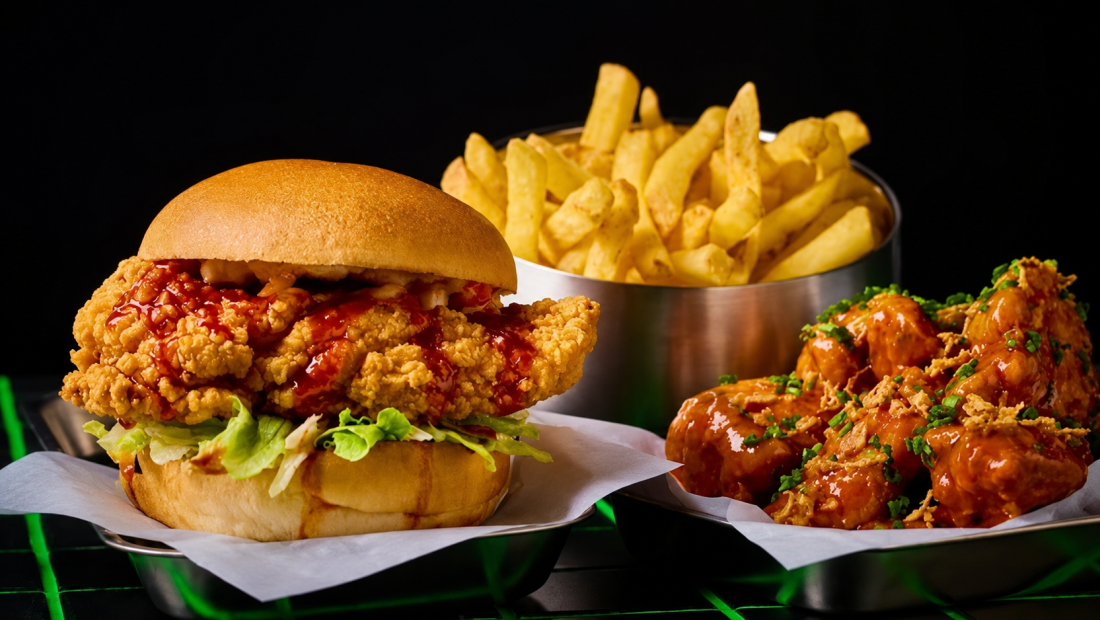 Chicken burger tenders and chips at No Name Bar and Games